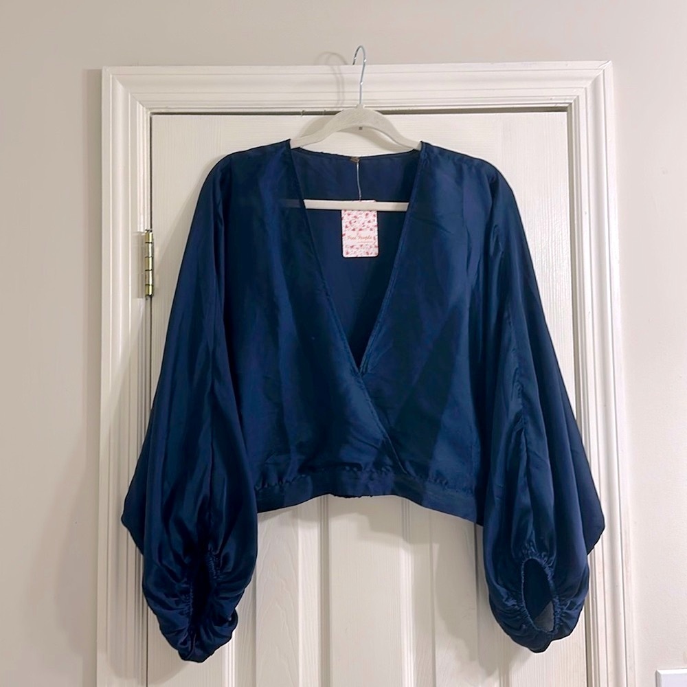 Free People navy silk top